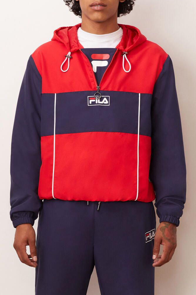 Fila Jacket Mens Navy/Red - Europa 1/2 Zip Wind - Philippines 8740956-DQ